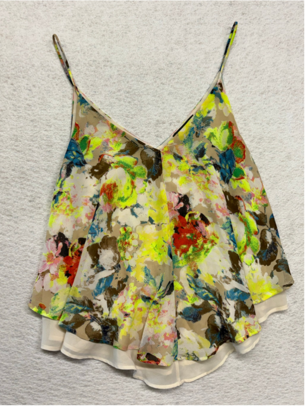 ASTR the Label Neon Floral Flyaway Asymmetric Cami Tank Top Size M - Picture 2 of 8